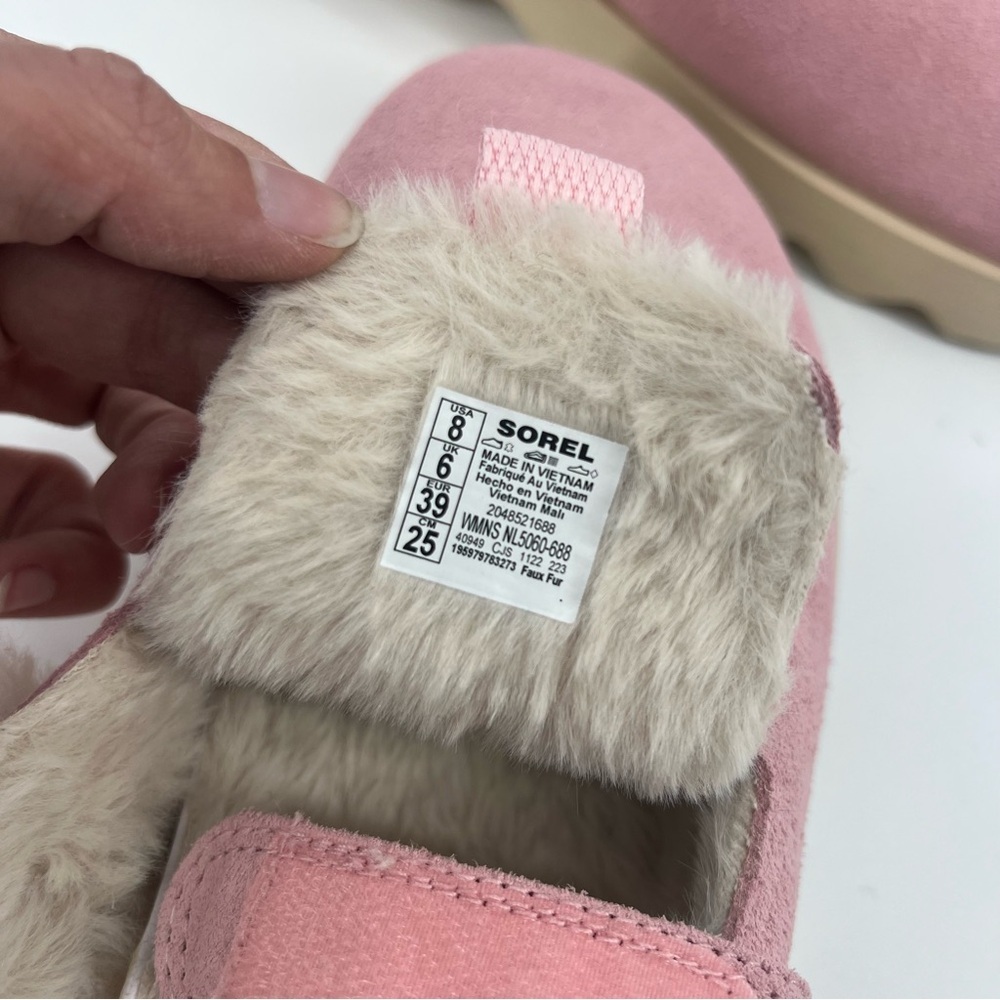 Sorel VIIBE Pink Suede Leather Shearling Slip On Adjustable Cozy Winter Loafers - Picture 3 of 5